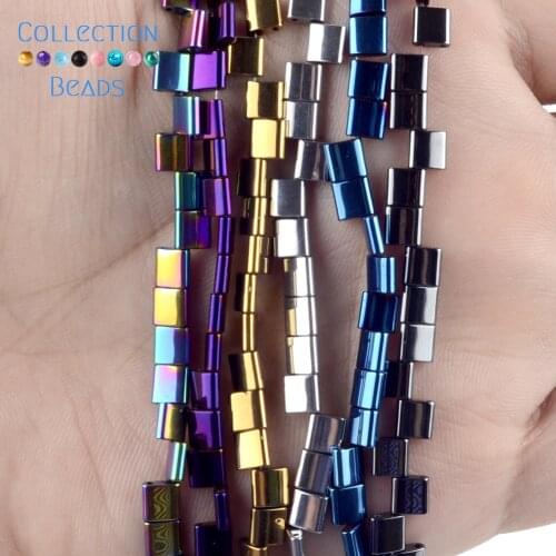 Natural Stone Colorful Double Hole Hematite Square Spacer Loose Beads For DIY Jewelry Making Necklace Bracelet Accessories 15