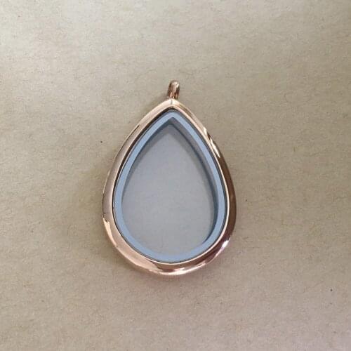 New Water Drop Floating Glass Living Memory Locket Stainless Steel Magnetic Closure Locket Pendant DIY Rose Gold