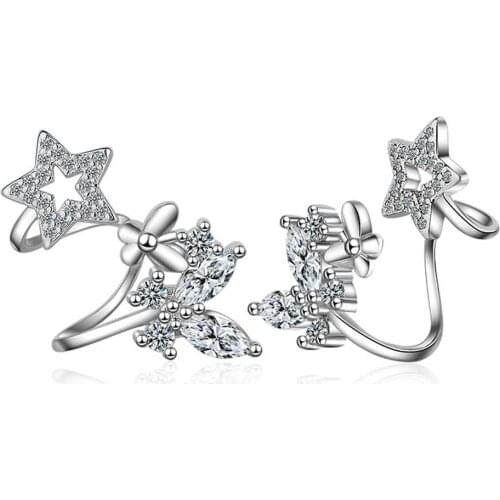 New Hot Specials Style Butterfly and Stars Combination 925 Sterling Silver& Rose Gold Pierced Ear Clip Vintage Punk style
