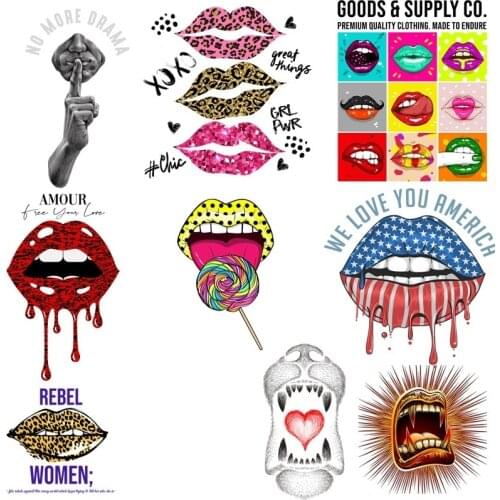 Sexy and fashionable multi-style womens lip print clothing heat transfer sticker iron patch on mens t-shirt sweater