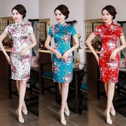 2020 Summer Women Retro Cheongsam Dress Plus Size Short Sleeve QipaoTraditional Vintage Chinese Dress Mandarin Collar S-6XL