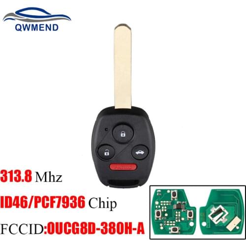 BHKEY OUCG8D-380H-A for Honda Key 313.8Mhz Remote Car Key ID46 Chip for Honda Odyssey 2005-2010 Accord 2003-2007 3/4 Buttons