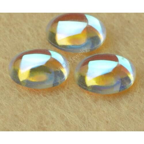 Sale 3x5~10x12mm AB Color Synthetic Glass Gems Cabochon Flat Back Loose Oval Cut Magic Color Glass Stone For Jewelry Making