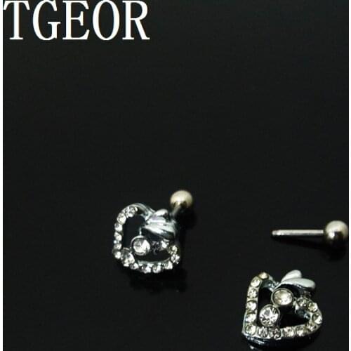 Hot earring 1 Pair 16G surgical Stainless Steel apple heart gem cystal ear tragus piercing Nice