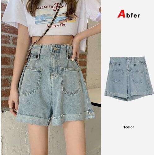 Abfer Korean Fashion Denim Shorts Women 's Summer Loose A- Line Thin Wide Leg Pants 2021 New Ins High Waist Slimming Hot Pants