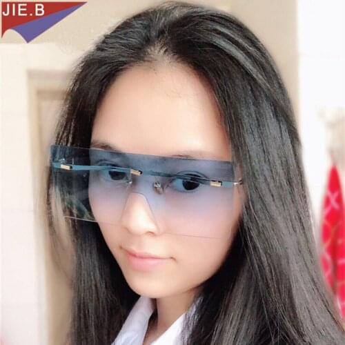 Oversized Square Rimless Sunglasses Women Men Vintage Fashion Metal Sun Glasses Female Oversized Shades Eyewear Male Goggles