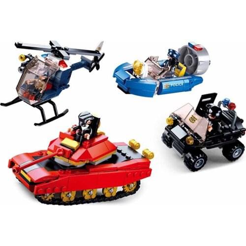 SLUBAN 2021 Military SWAT WW2 Team Police Station Car Truck Weapon Building Blocks Helicopters Bricks Educational Toys Children