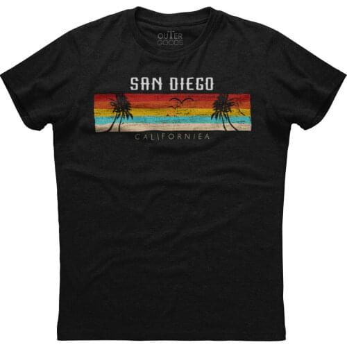 Vintage San Diego California Retro Design Mens Short Sleeve Cotton Black T-shirt