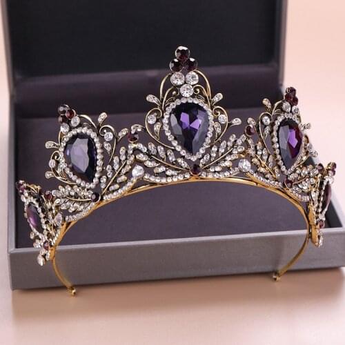Vintage Charming Purple Crystal Bridal Crown Tiaras Headbands Magnificent Rhinestone Diadem Bridal Wedding Hair Accessories JL