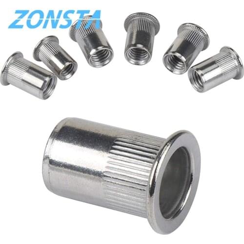 M4 M5 M6 M8 M10 304 Stainless Steel Rivet Nuts Rivnuts Knurled Steel Head Nutserts Flat Head Threaded Insert Nuts Assortment