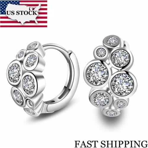 US STOCK Uloveido 5% Off Earrings for Women Round Earings with Stones boucle d'oreille Silver Color Aros White Earring HE486
