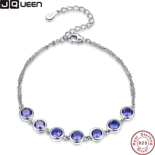 JQUEEN Women Bracelet 100% 925 Sterling Silver Bracelet Blue Tanzanite Shinny Color Fine Bracelet for Women for party 7.99inch