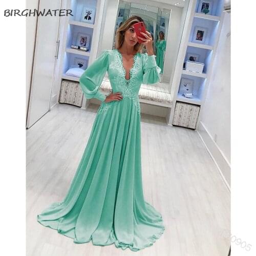 Women V Neck Dress High Street Dance Wedding Prom Party Night Vacation Beach Femme Bridesmaid Long Sleeve Chiffon Sexy Dresses
