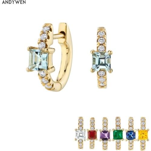 ANDYWEN 925 Sterling Silver Light Blue 8mm Huggies Middle Hoops Earring Special Crystal Zircon Piercing Ohrringe Women Jewelry