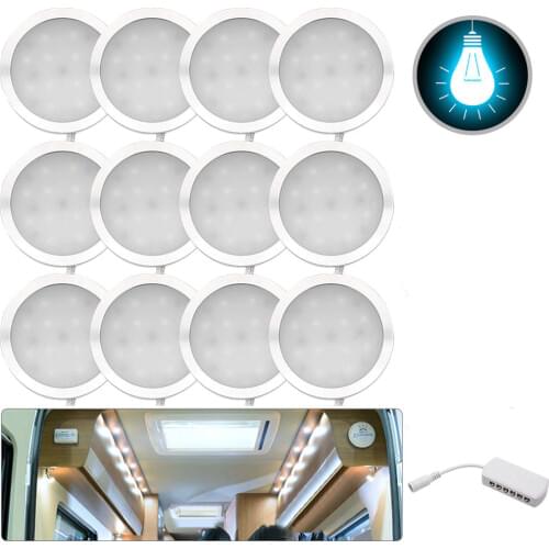 12x 12V Interior White LED Spot Roof Light 6500K For T4 T5 Camper Van Caravan Motorhome Car White Light 2.5W Reading Lamp