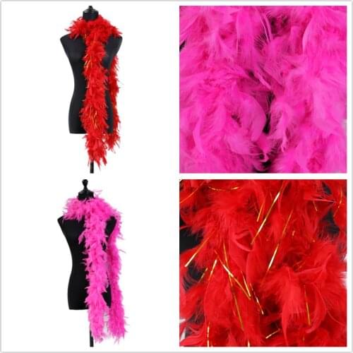 2 Meter Turkey Feather Boa Dyed White Marabou Scarfs with Gold Wire Wedding Party Christmas Tree Decorative Shawl 60 Grams