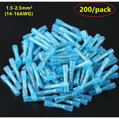 200Pcs Waterproof Heat Shrink Butt Connectors Electrical Wire Splice Cable Crimp Terminals Connectors AWG16-14 Kit