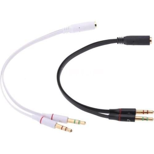 3.5 mm 1 Female to 2 male Connected Headphone Earphone Audio Cable Micphone Y Splitter Adapter Cord to Laptop PC Black or White