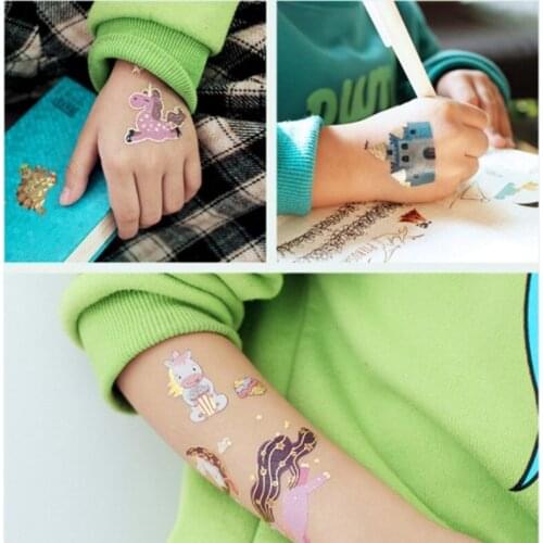 5pcs Gold Unicorn Temporary Tattoo Sticker Cartoon for Kids Face Children Body Fake Tattoo Body Makeup Waterproof Face Stickers
