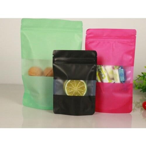 50pcs Black/Rosy/Green Stand up Frosted Window Plastic Ziplock Bag Wedding Gift Coffee Beans Snack Nuts Storage Bag