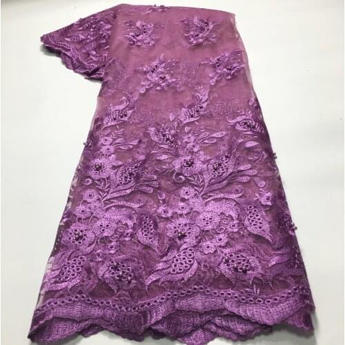 Purple 2021 High Quality African Lace Fabric French Nigerian Embroidery Tulle Lace Fabrics For Nigerian Party Dress Sewing M4426