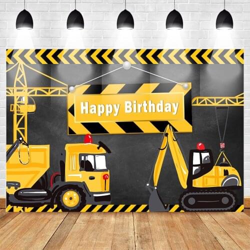 Happy Birthday Background Construction Theme Backdrop Yellow Digger Trucks Backdrops Boys Birthday Party Decoration Photography