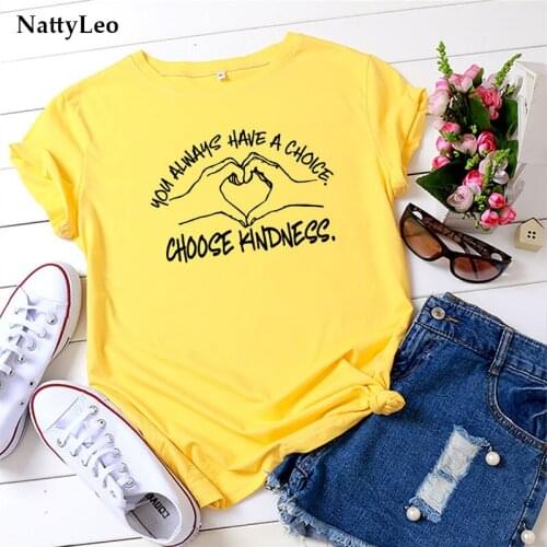 Plus Size S-5XL Women T Shirt Kindness Letters Print T-shirt O Neck Short Sleeve Tshirt Women 100%Cotton Summer Tops Kawaii Tees