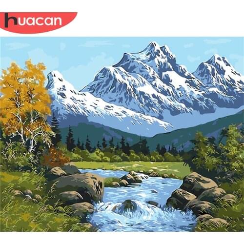 HUACAN Paint By Number River DIY Pictures By Numbers Scenery Kits Hand Painted Painting Art Drawing On Canvas Gift Home Decor