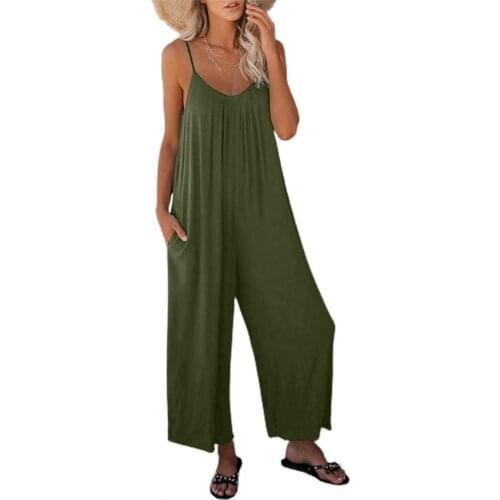 Jumpsuit Strap Pockets Siamese Overalls Women Adjustable Spaghetti Strap Stretchy Long Pant for Party