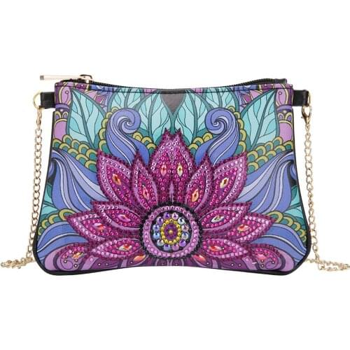 Shaped Diamond Diy Diamond Painting Flower Leather Crossbody Chain Bags Embroidery Zipper Bag Cosmetic Storage Bag Wallet Pouch