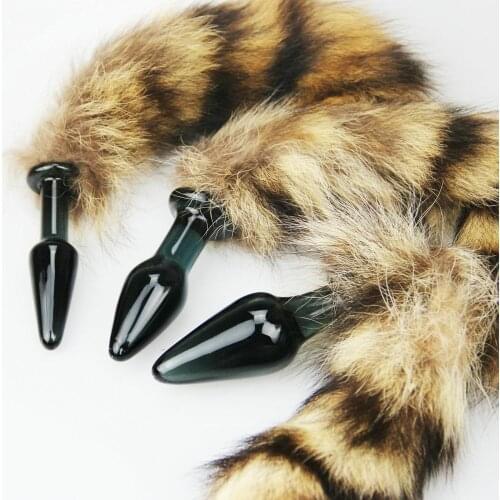 Fur Fox tail Glass anal plug sex toy for woman furry fetish anal plug dog tails Slave cosplay submission Cat beads sex shop