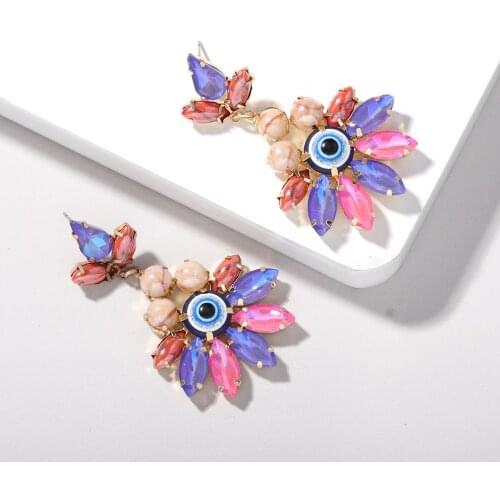 Dvacaman Exaggerated Personality Eyes Flower Crystal Drop Earrings For Women Fashion Glass Statement Earrings Best Gifts Jewelry