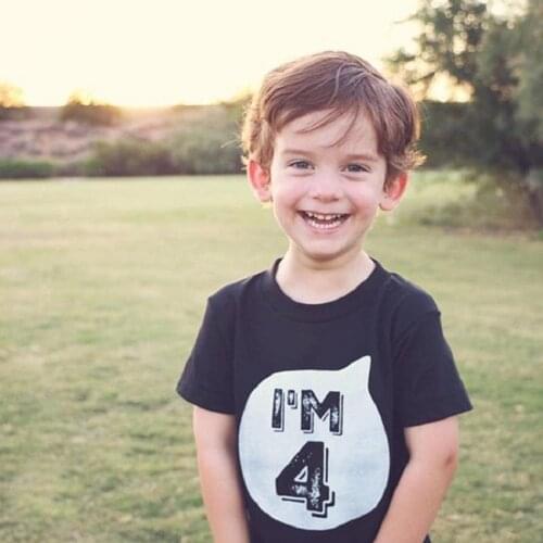 Fashion Toddler Boys Summer T Shirt Clothes Kids Black T-shirts Baby Girls Cotton Base Tees Number 1 2 3 4 5 6 White Tops