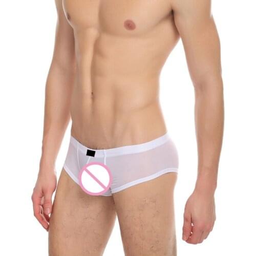 Men Ultra-thin Mini Boxer Transparent Ice Silk Underwear Breathable U Convex Underpants Big Pouch Shorts For Male