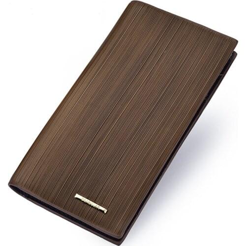 Mens Leather Wallet Long Vintage Wood Grain Ultra-Thin Style Mens Wallet Carteira Masculina Couro Pocket Money Clip Monederos