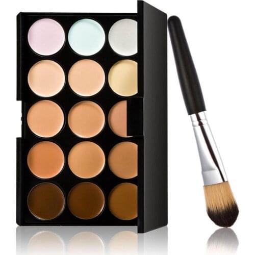 New 15 Colors Contour Face Cream Makeup Concealer Palette Powder Brush Cosmetics Set