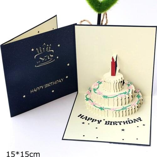 Handmade Paper Card Greeting Gift Letter Postcard Party Stereo Envelope 3D Creative Pop Up Birthday Anniversary Cake Candles