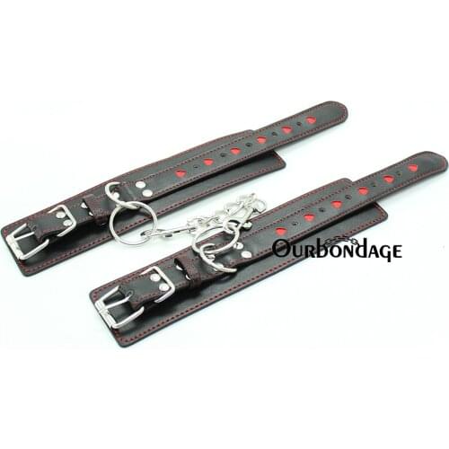 Ourbondage 2 Color PU Leather Red Heart Strap BDSM Fetish Bondage Handcuffs Restraints Adult Sex Toy