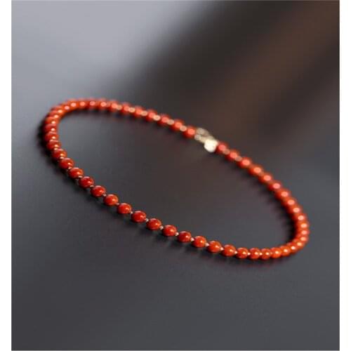 DAIMI Liangshan 6-6.5mm South Red Agate Necklace gemstones Female Genuine Yellow 14K Gild Beaded To Send Mom