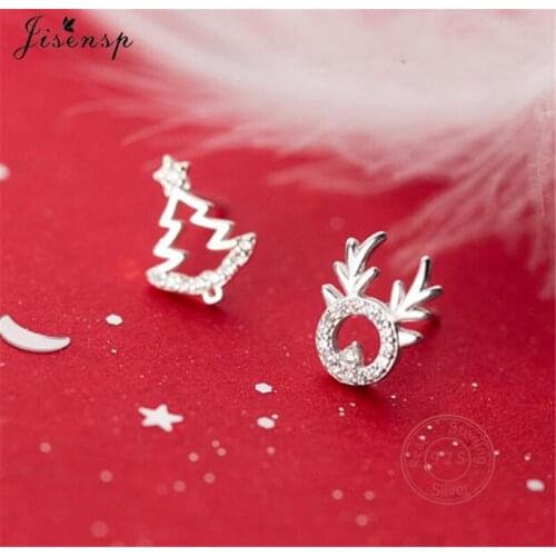 Real 925 Sterling Silver Christmas Tree Stud Earrings Small Elk Snowflake Earring Best Gift for Friend Daughter Fine Jewelry Gif