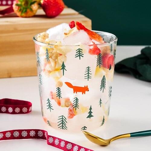 Christmas Milk Glass Pine Forest Pattern Transparent Breakfast Cup Temperature Resistance Coffee Mug Exquisite Gift for Friends