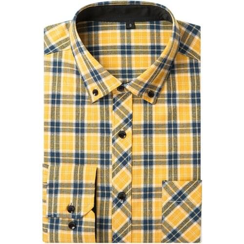 New Mens Cotton Casual Plaid Shirts Pocket Long Sleeve Slim Fit Comfortable Brushed Flannel male Shirt Leisure Styles Tops Shirt