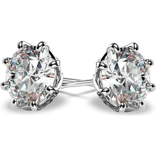 JK Fashion 8 Claws Solitaire Women Stud Earrings Brilliant Round Zircon Simple Versatile Bridal Wedding Earrings Classic Jewelry