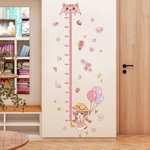 [shijuekongjian] Cartoon Girl Balloons Wall Sticker DIY Height Measure Mural Decals for Kids Rooms Baby Bedroom House Decoration