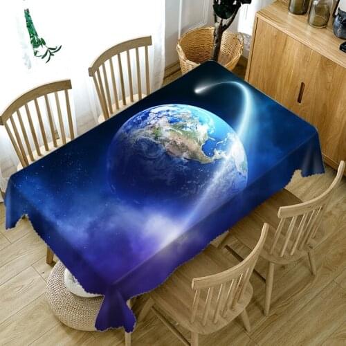 Customizable 3D Tablecloth Blue Outer Space Planet System Pattern Washable Polyester Dustproof Wedding or Dining table Cloth