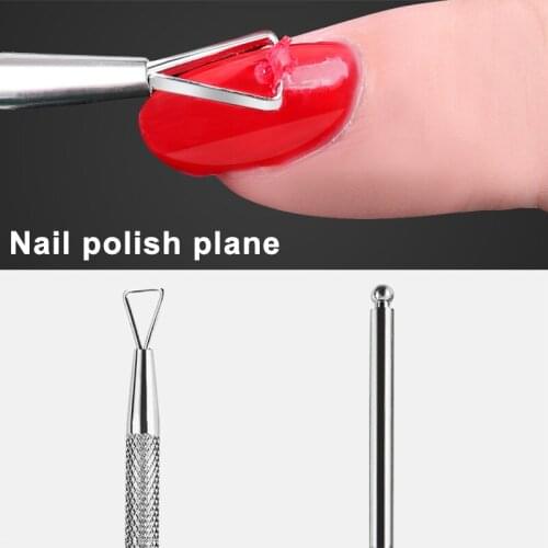 SUPWEE Nail Polish Remover Tool Cuticle Pusher Stainless Steel Triangle Stick Rod Pusher Cleaner Manicure Nail Art Accessories