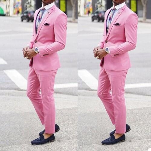 Streetwear Business Men Tuxedos Suits Fashion 2 Pieces Set (Jacket +Pants) Pocket Smart Casual Slim Fit Blazer