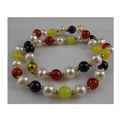 Unique Pearls Jewelry Store White Pearl Necklace Multicolor Gem-stone Beads 8mm Perfect Birthday Gift For Women Fine Jewelry