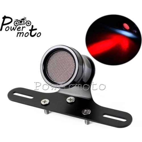 Universal Motorcycle Black Mesh Grill LED Taillight Rear Brake Lamp License Plate Light Bracket For Harley Cafe Racer Chopper