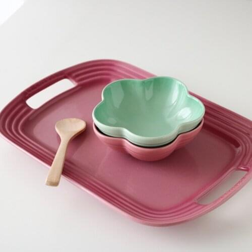 High Temperature Ceramic Tinted Pink Shaped Double Ears 12 Inch Ceramic Long Tray/Baking Tray/Dish